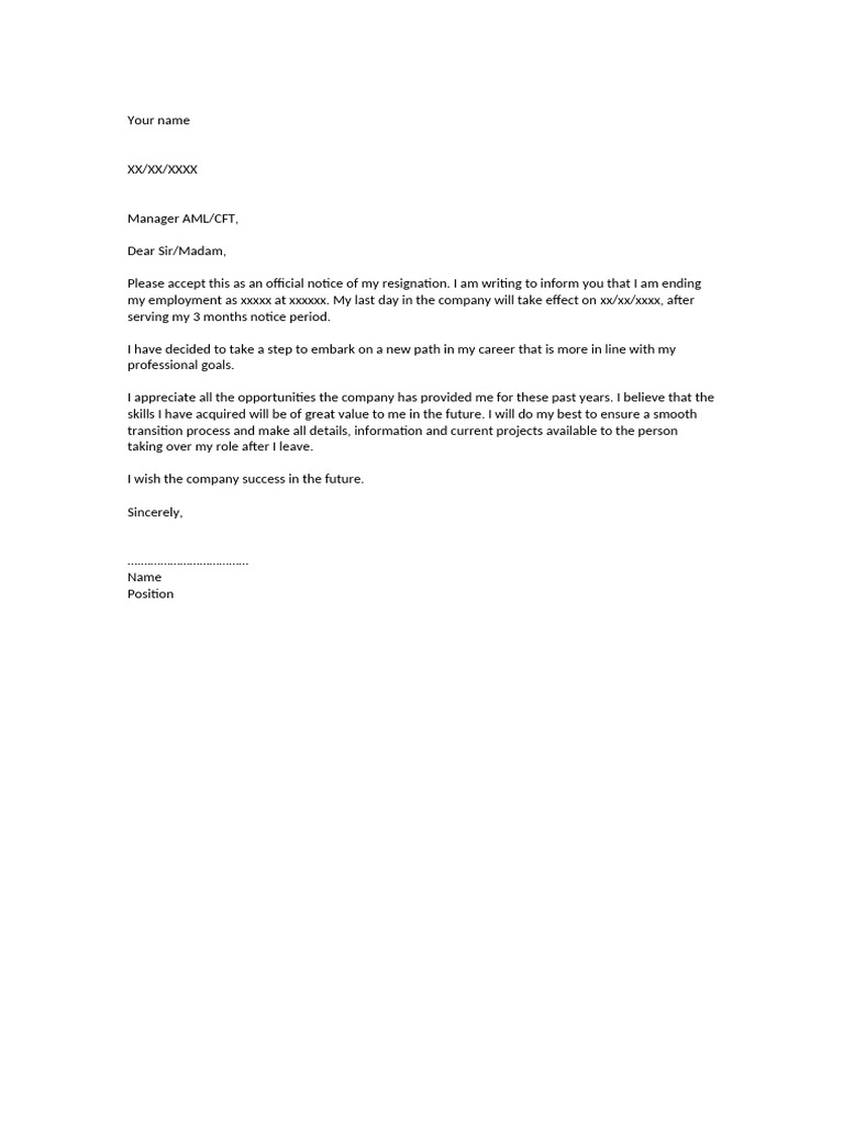 Official Resignation Letter Template | PDF