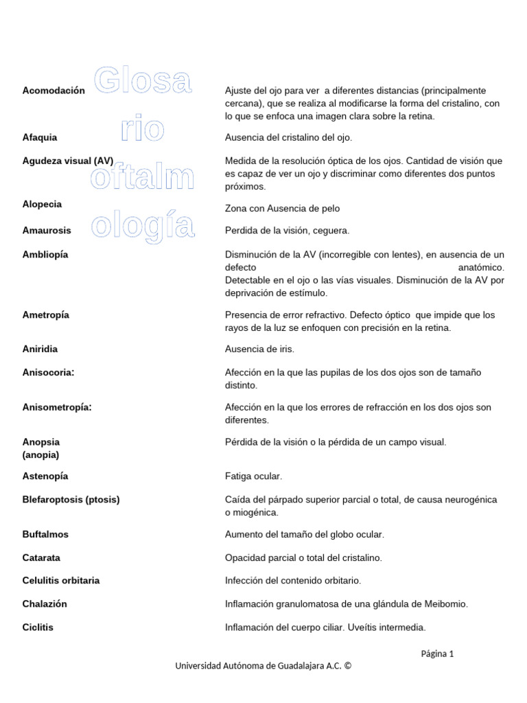 Glosario de Términos Oftalmológicos | PDF | Ojo humano | Percepción visual