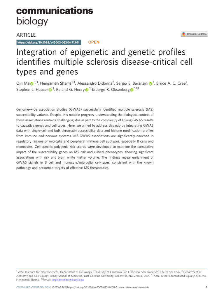 MS Risk: Epigenetic and Genetic Insights | PDF | Genome Wide ...