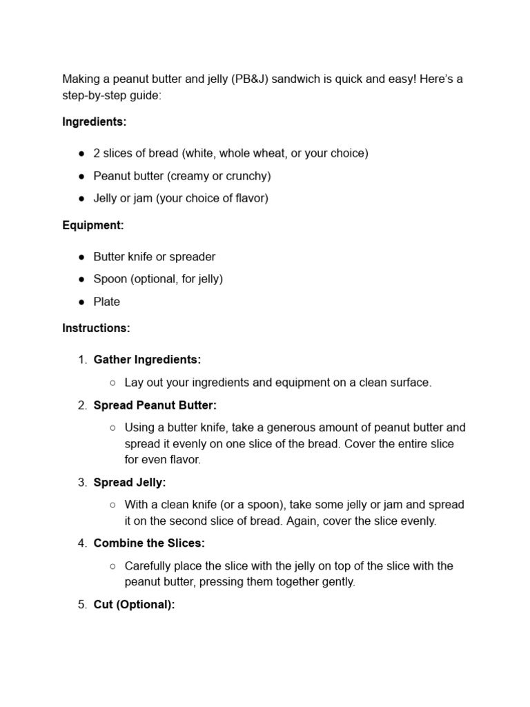 Steps To Make A PB&J Sandwhich | PDF