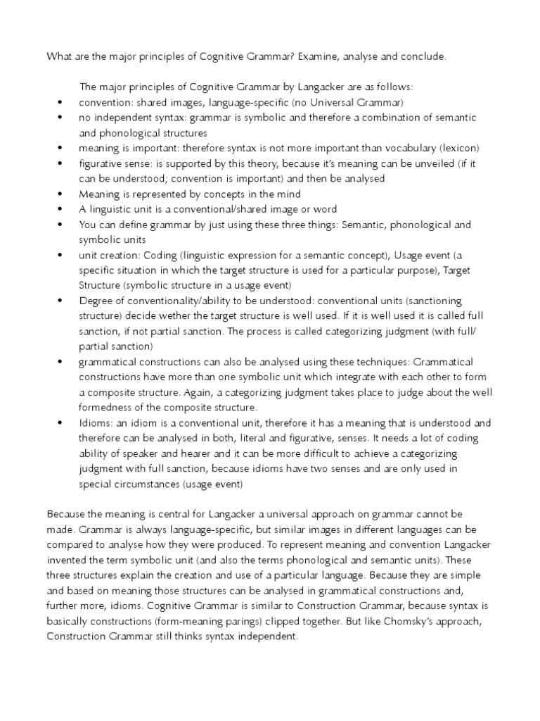 Principles of Cognitive Grammar Explained | PDF | Idiom | Grammar
