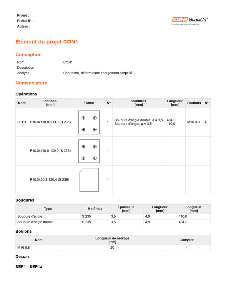 Détails techniques du projet CON1 | PDF