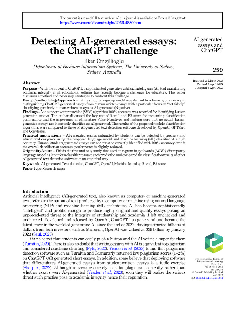 Detecting ChatGPT Essays Accurately | PDF | Machine Learning ...