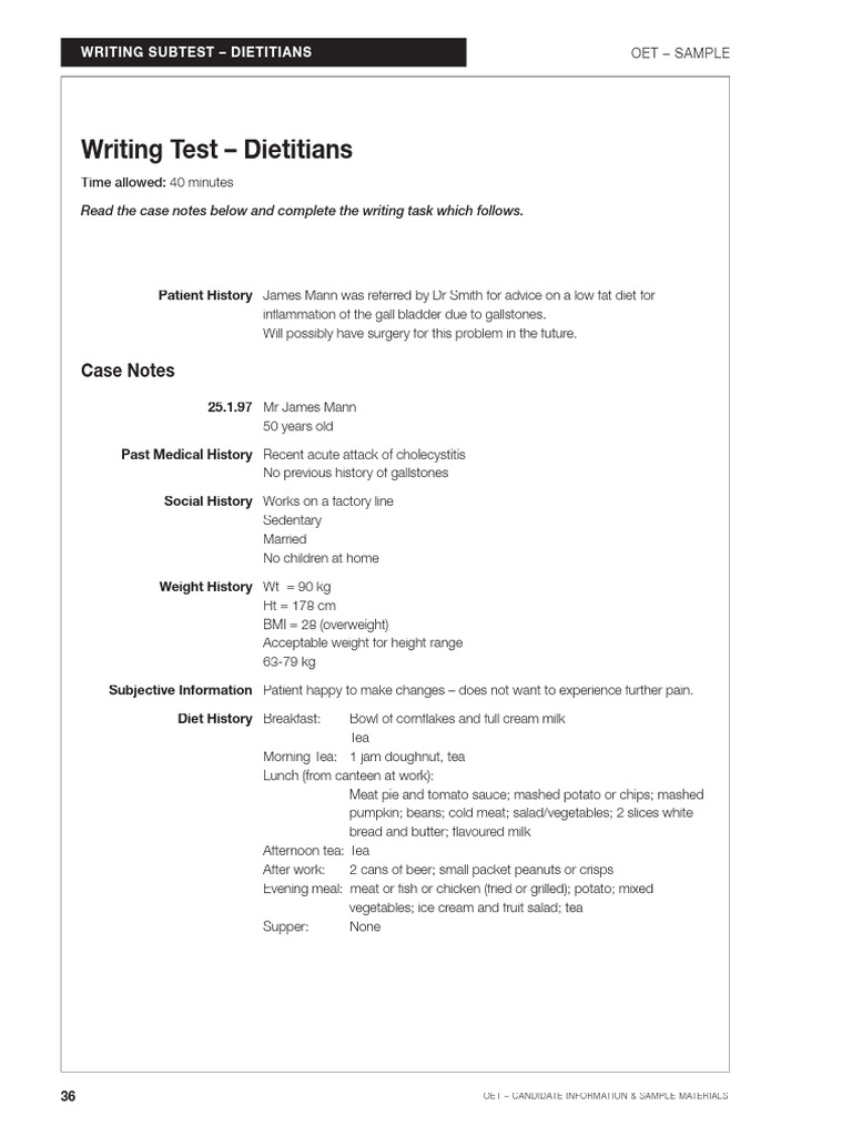 OET Writing Task for Dietitians | PDF | Dieting | Fat