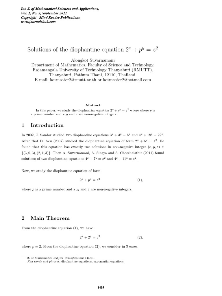Solutions_of_the_diophantine_equation | PDF | Equations | Number Theory