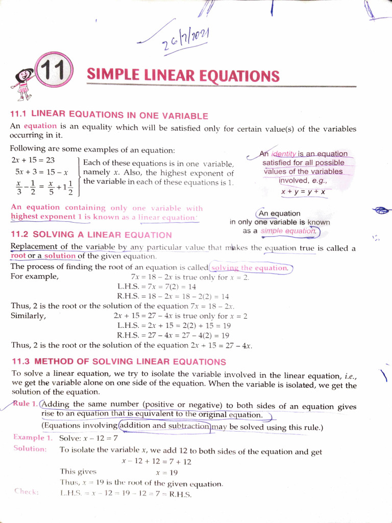 Solving Simple Linear Equations | PDF | Equations | System Of Linear ...