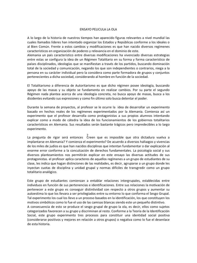 Ensayo Pelicula La Ola