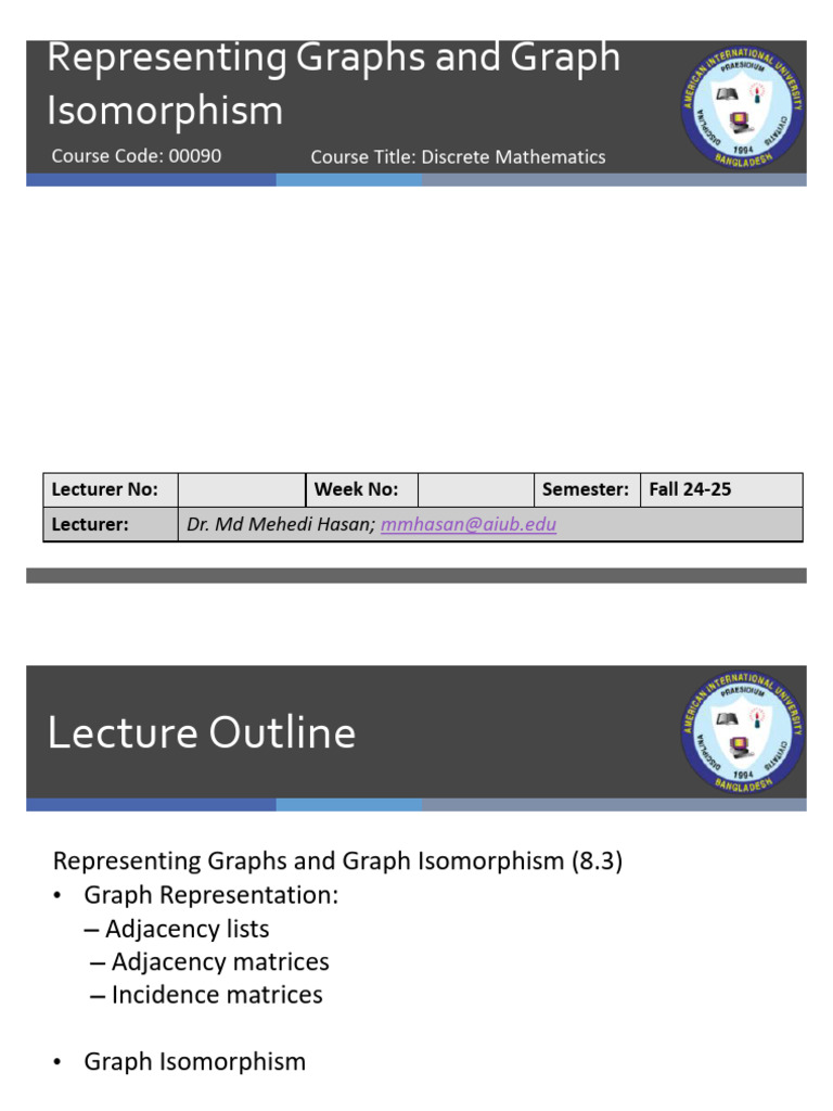 Fall 24-25 DM 16 GraphRepresentation Isomophism | PDF | Vertex (Graph ...