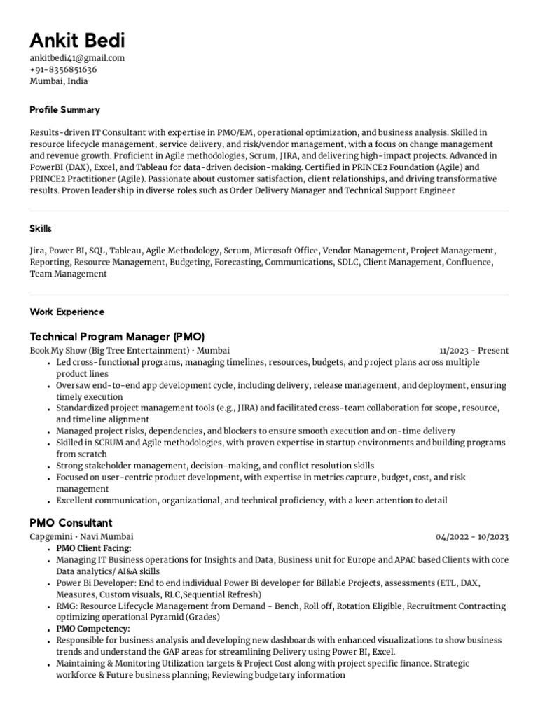 Ankit Bedi - Technical Program Manager - Resume | PDF | Agile Software ...