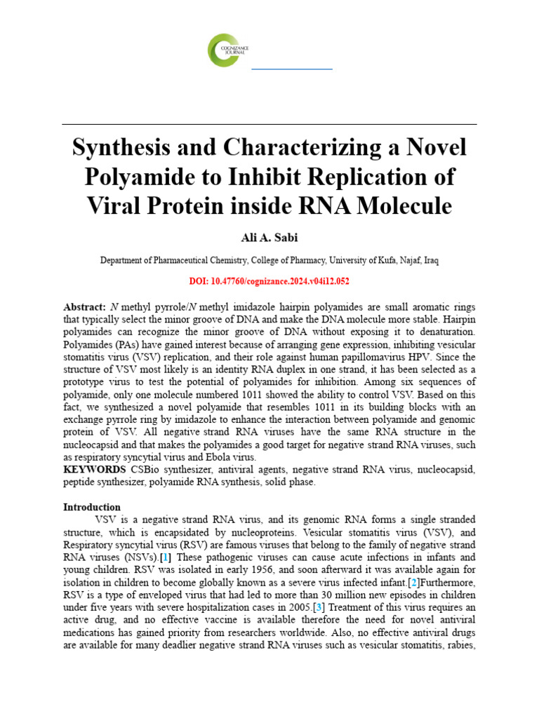 Novel Polyamide Inhibits Viral RNA Replication | PDF | Virus | Dna