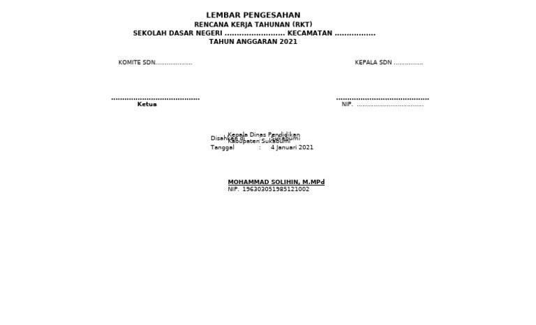Lembar Pengesahan RKT SD | PDF