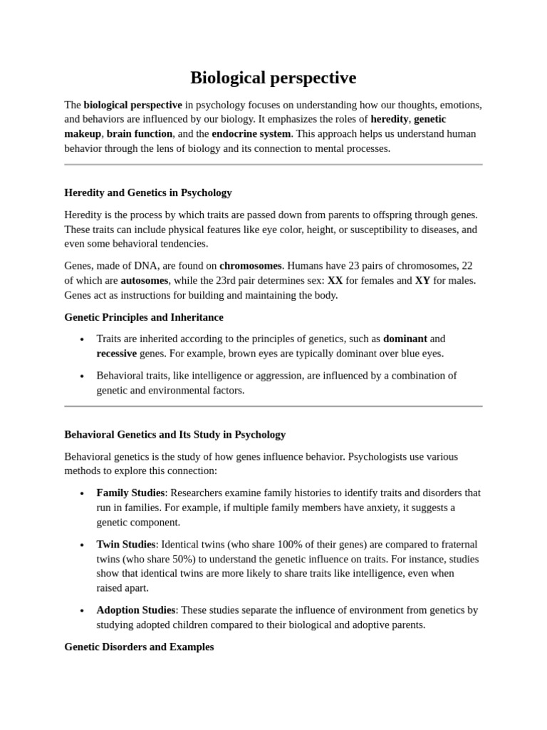 Biological Influences on Behavior and Psychology | PDF | Genetics | Hormone