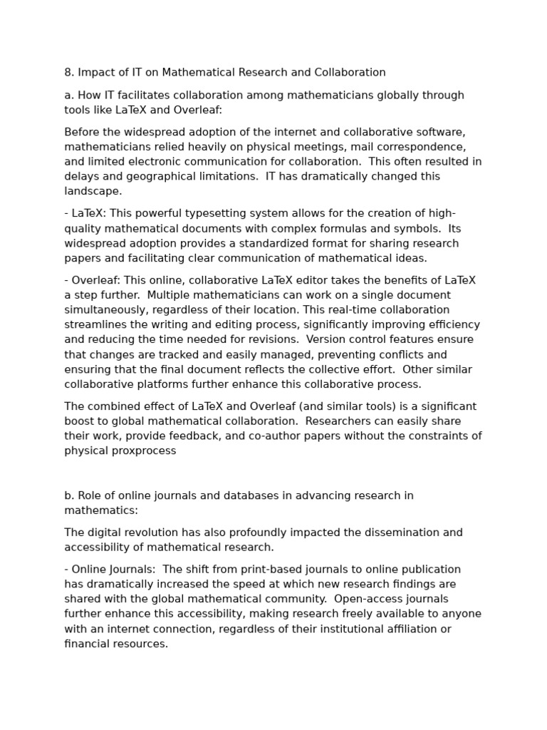 IT's Role in Advancing Math Research | PDF | Collaboration | Academic ...