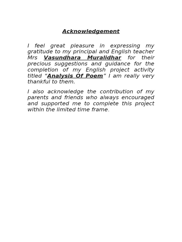 Acknowledgement for Project Completion | PDF