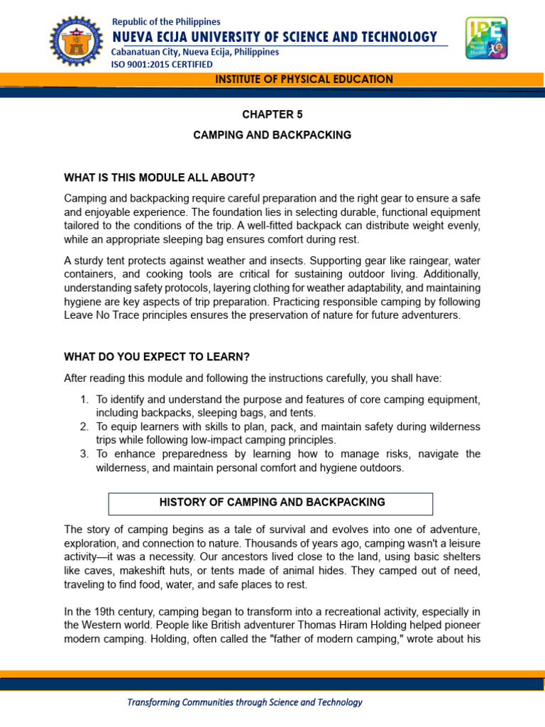 Camping and Backpacking Essentials Guide | PDF | Camping