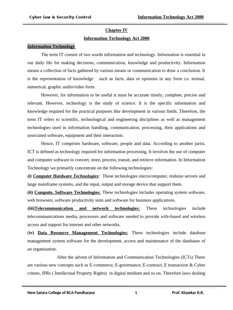 Chapter IV - Information Technology Act 2000 | PDF | Legal Liability ...