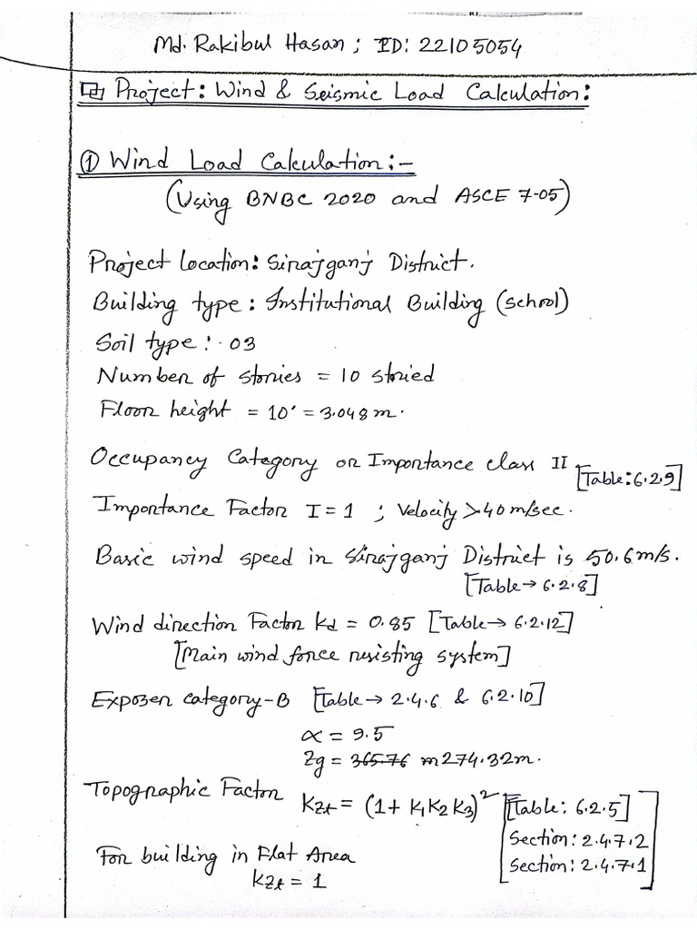 Seismic & Wind Load Calculation | PDF