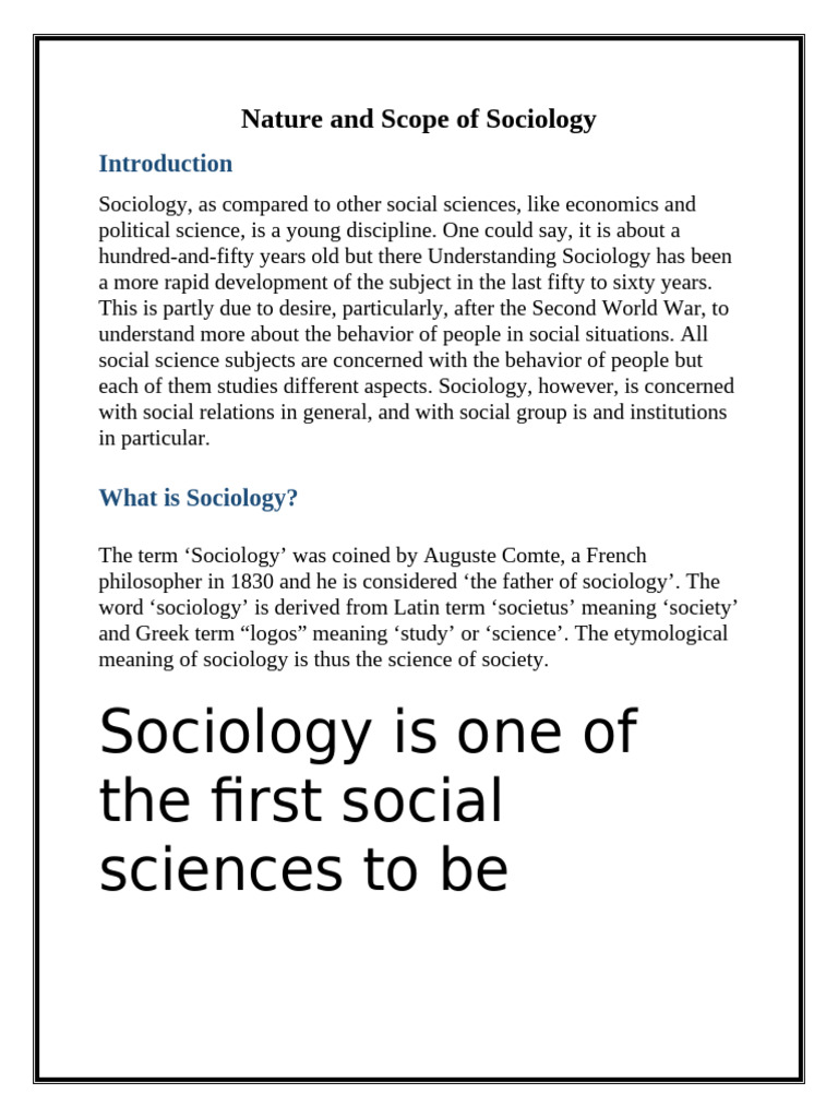 Overview of Sociology's Nature and Scope | PDF | Sociology | Social ...