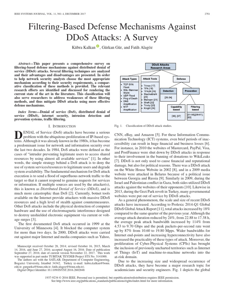 DDoS Attack Defense Mechanisms Survey | PDF | Denial Of Service Attack ...