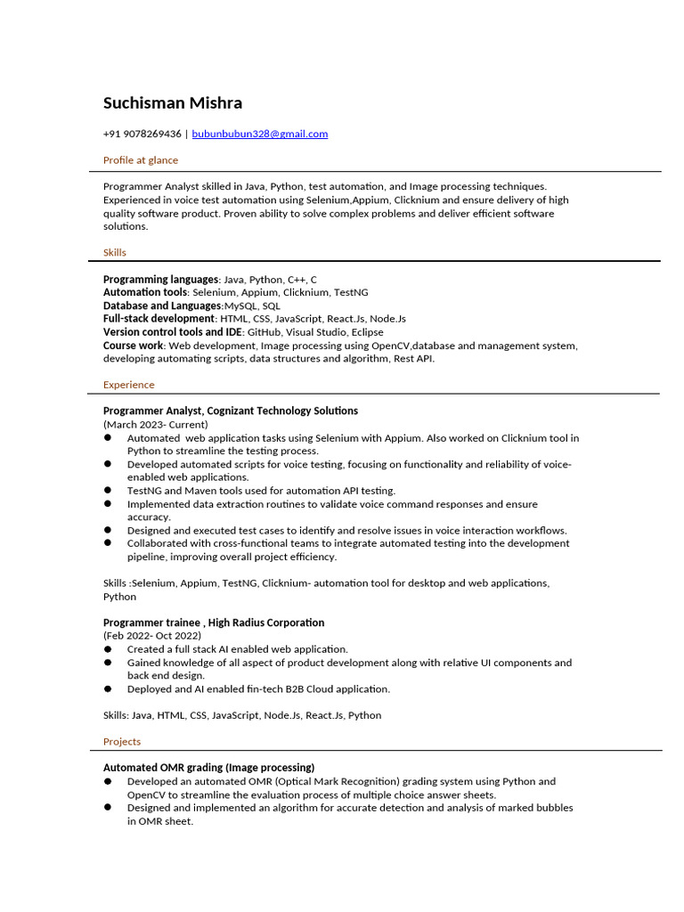Resume | PDF | Selenium (Software) | Software Testing