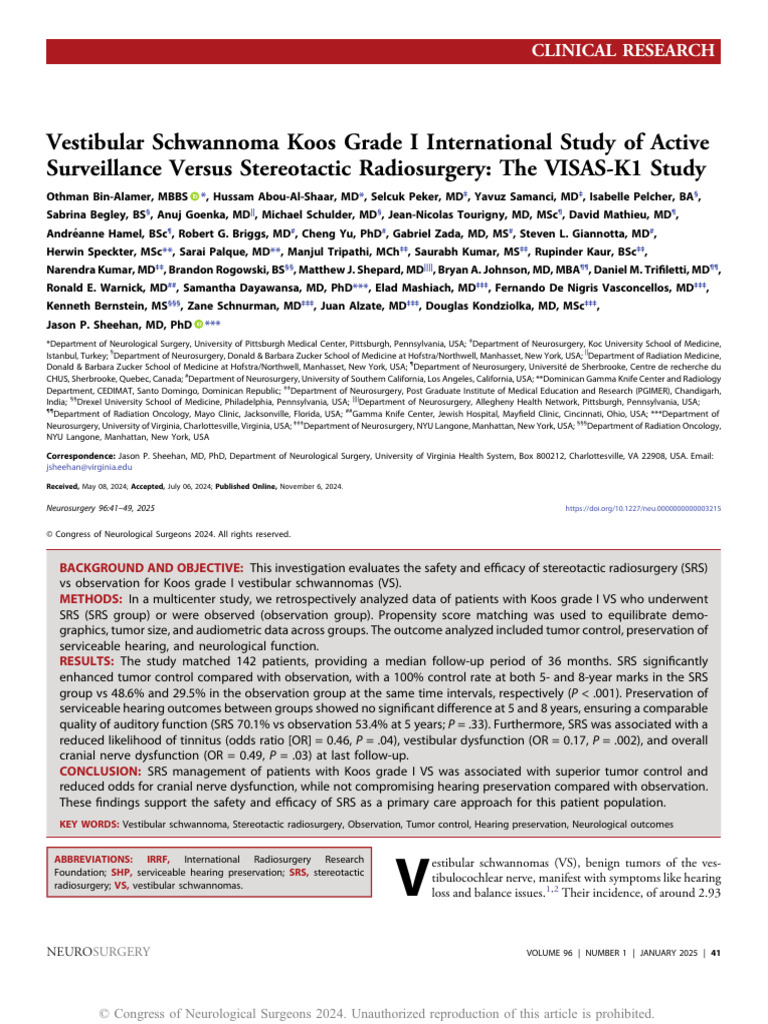 Koos Grade I Schwannoma: SRS vs Observation | PDF | Doctor Of Medicine ...