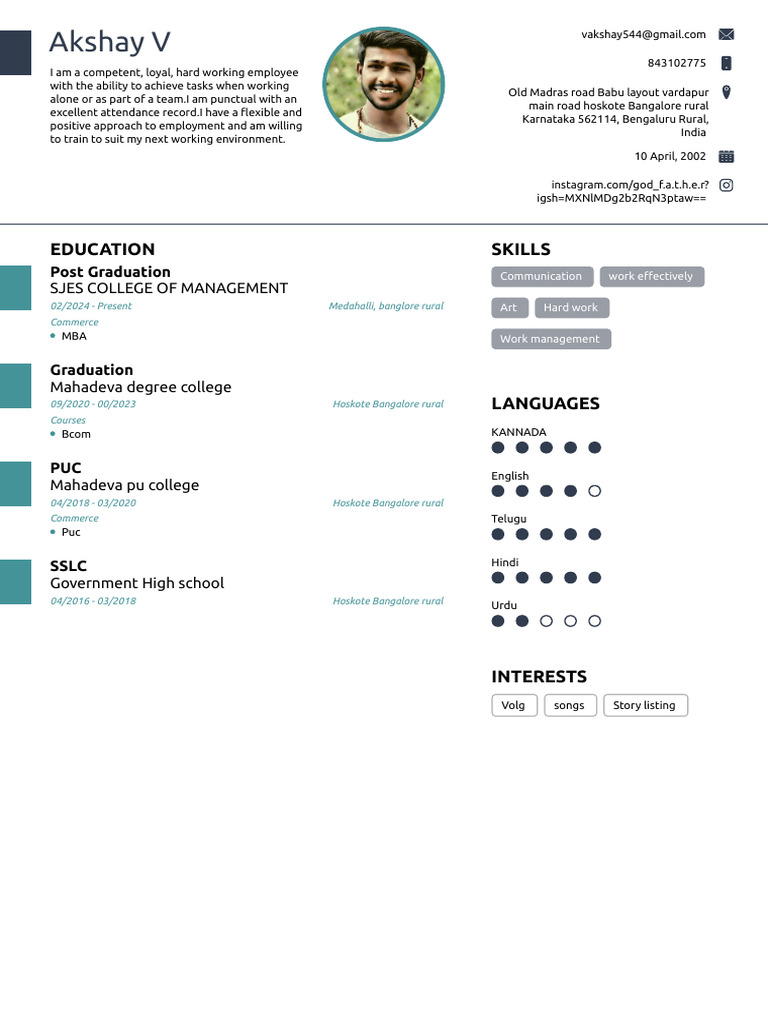 Resume with 100 ATS Score Example | PDF | Bangalore | Languages Of India