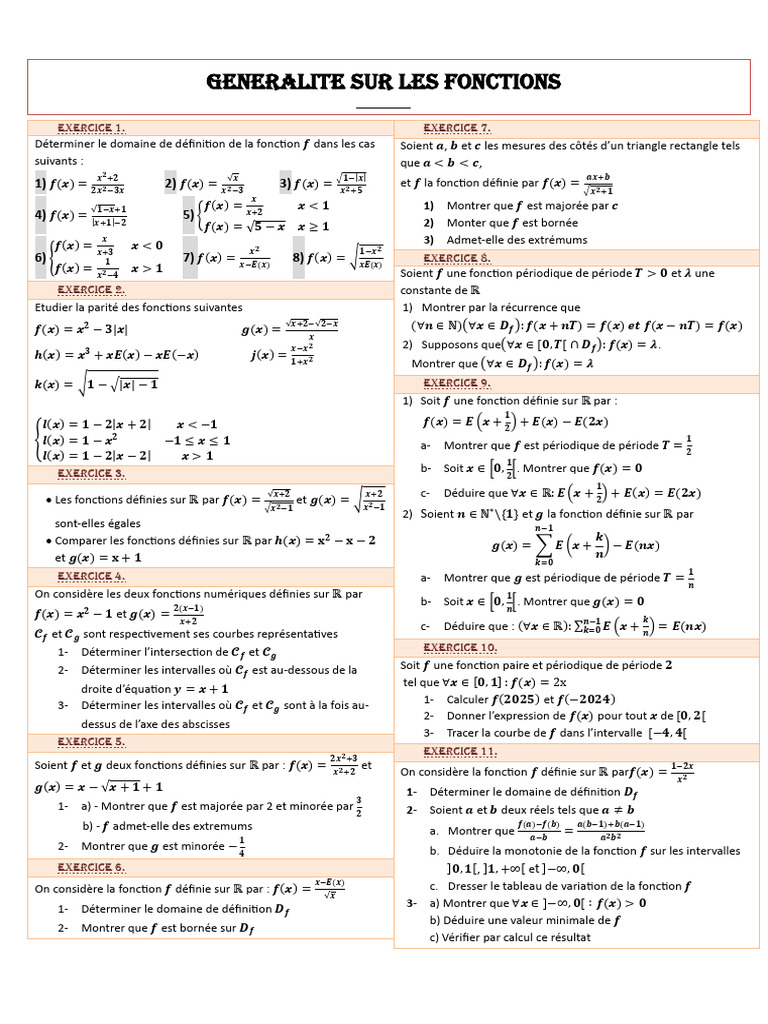 Fonctions Mathématiques 2024 | PDF | Fonction (Mathématiques) | Limite ...
