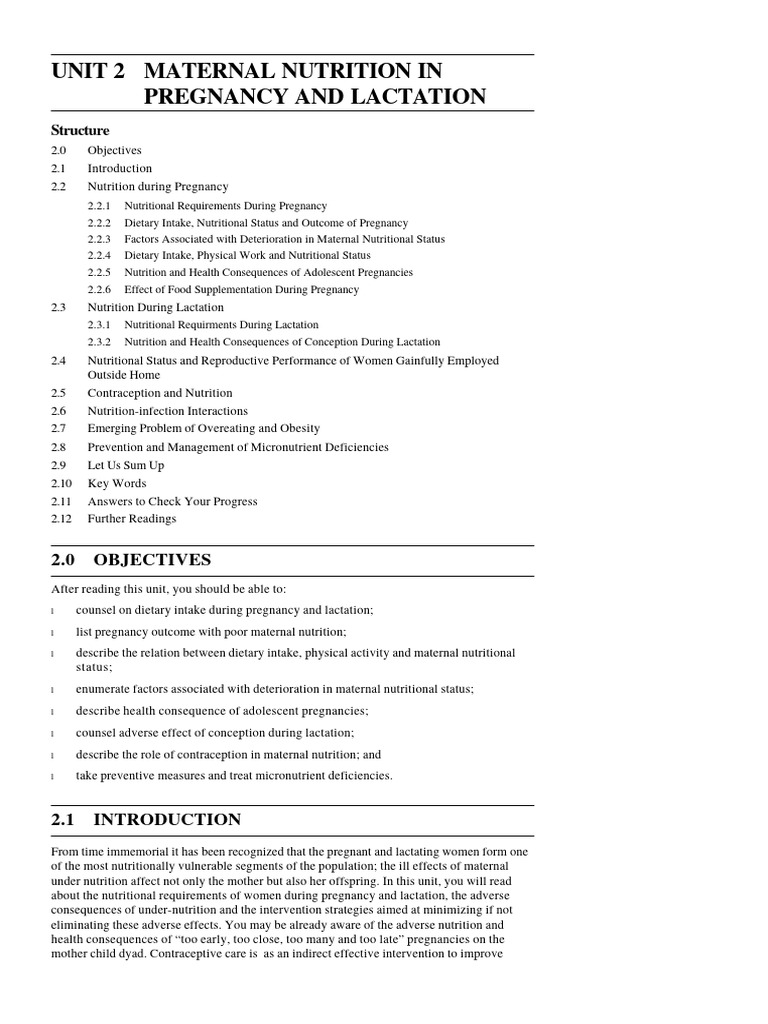 Maternal Nutrition in Pregnancy & Lactation | PDF | Breastfeeding ...
