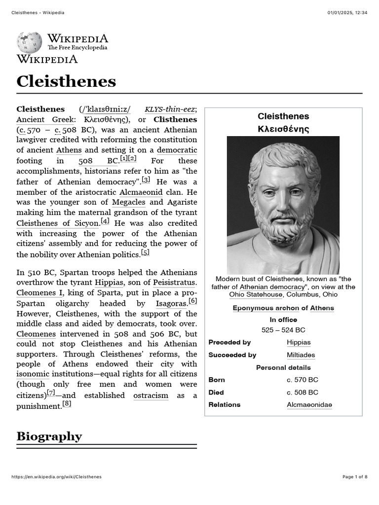 Cleisthenes: Birth, Death, and Legacy | PDF | Greco Roman World ...