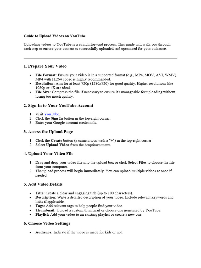 YouTube Video Uploading Guide | PDF | You Tube | Video