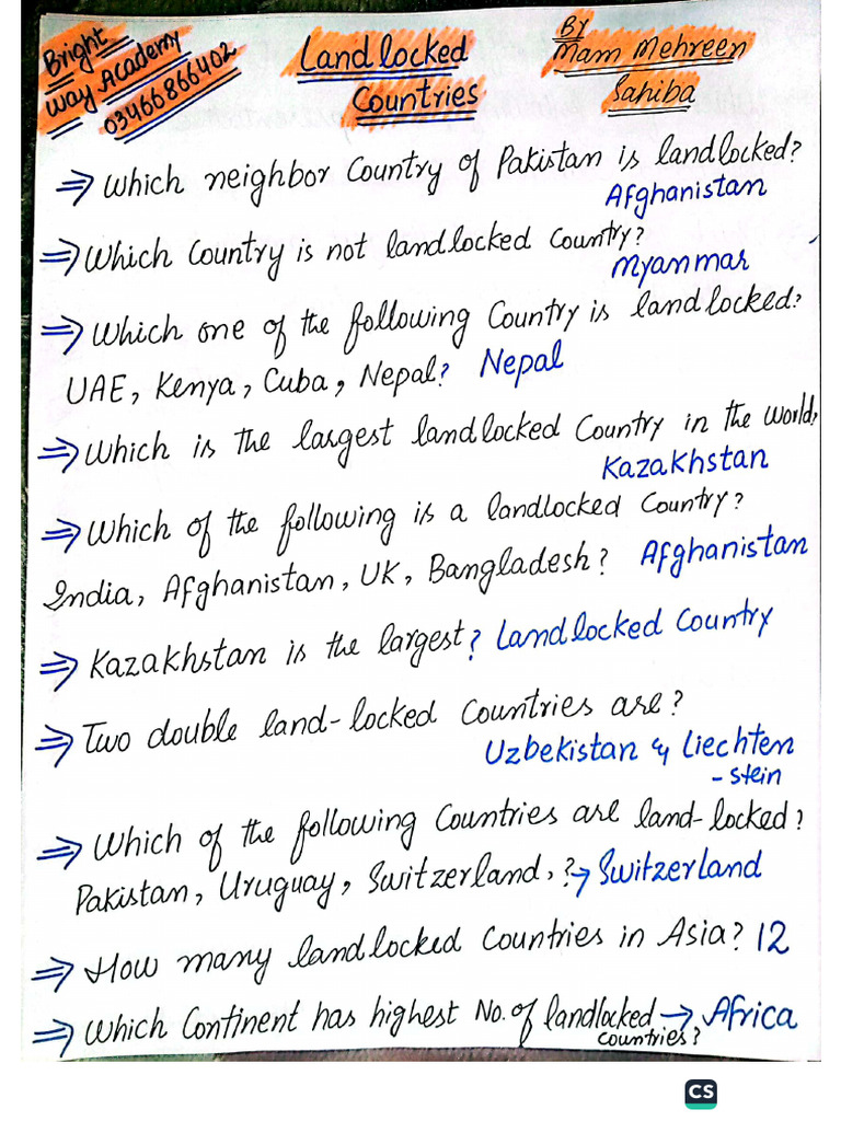 Landlocked Countries Most Important Notes For All One Paper Exams ...