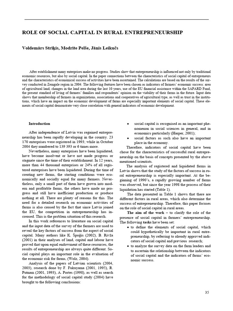 06 Role of Social Capital in Rural Entrepreneurship1 | PDF | Social ...