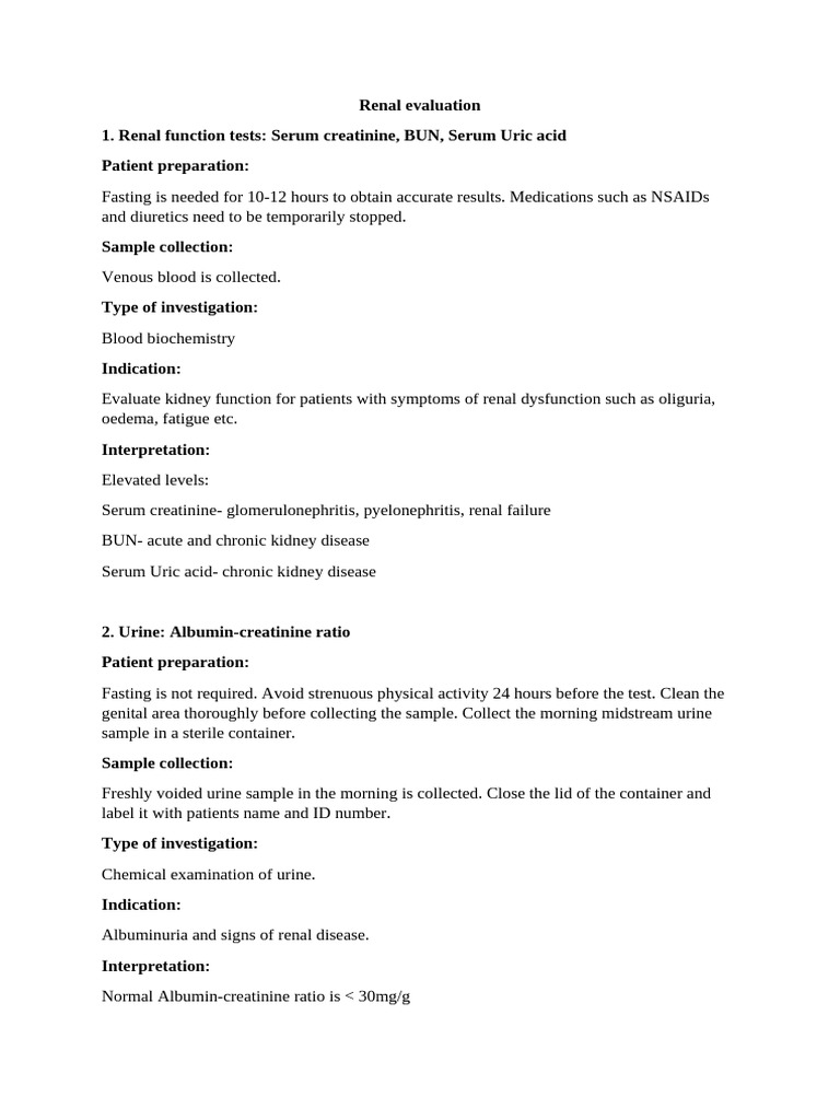Comprehensive Renal Function Evaluation | PDF