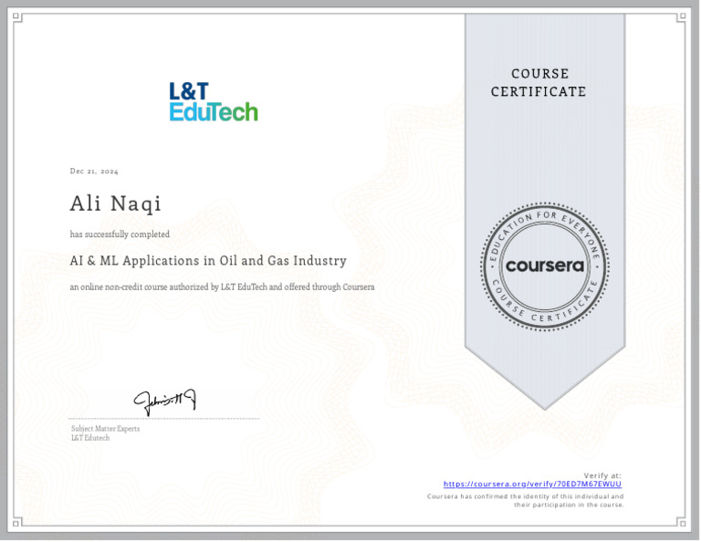 Oil & Gas AI Course Completion | PDF
