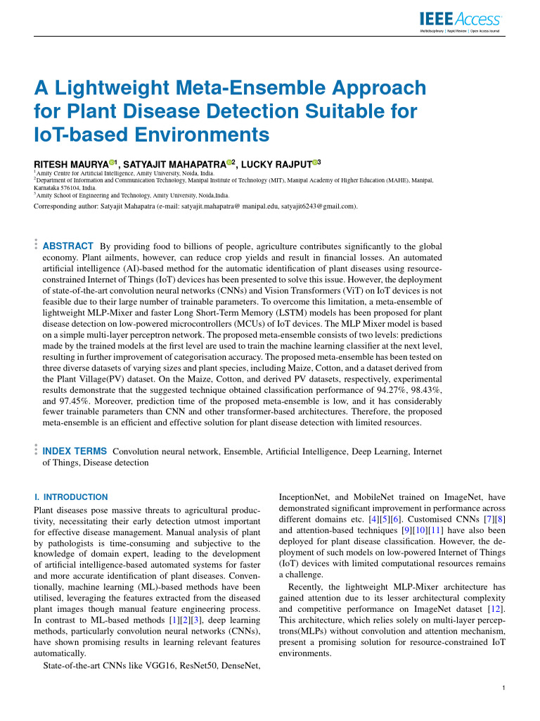Lightweight Meta-Ensemble for Plant Disease Detection | PDF | Support ...