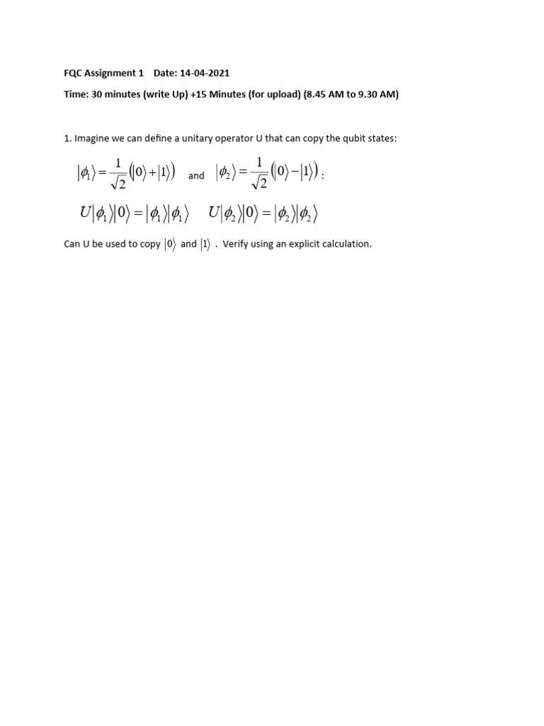 FQC Assignment 1: Unitary Operator U | PDF