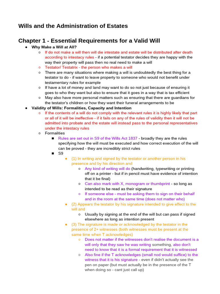 Wills and The Administration of Estates | PDF | Will And Testament ...
