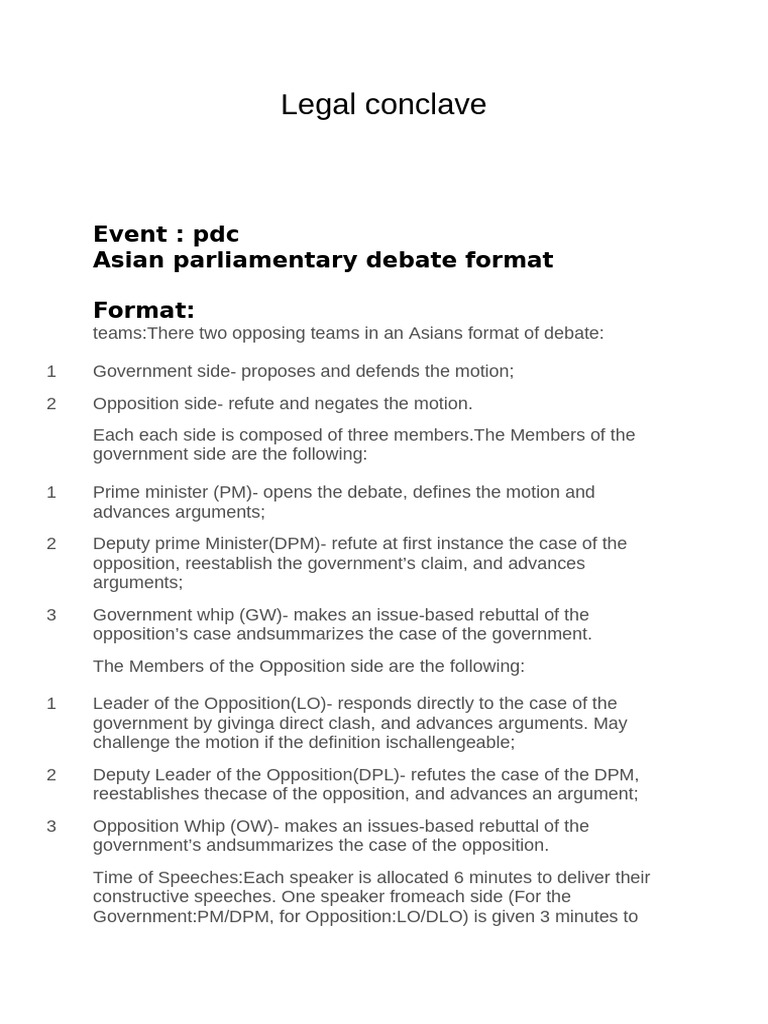 PDC Legal Conclave: Asian Debate Format | PDF