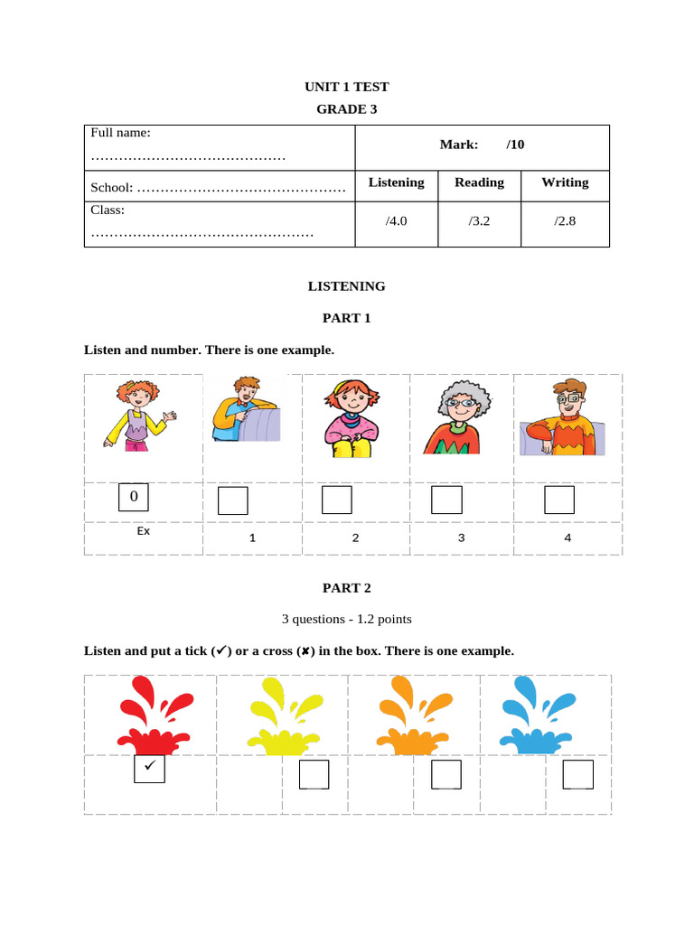Grade 3 Unit 1 Test Template | PDF