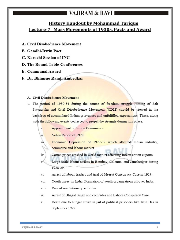 History Handout 7 (Lecture 7) | PDF | Mahatma Gandhi | Dalit