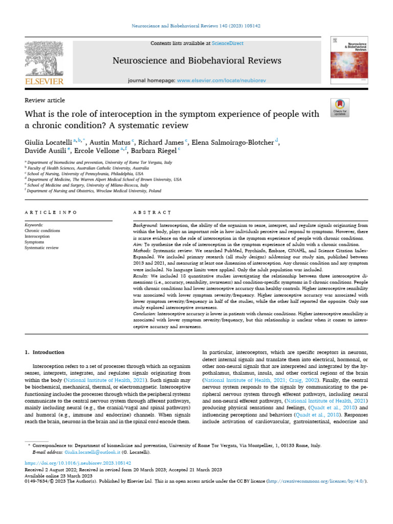 What Is The Role of Interoception in The Symptom Exper - 2023 ...