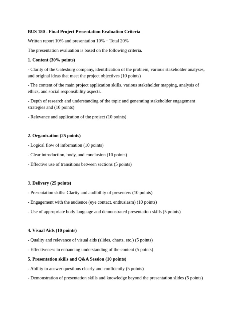 Final Project Presentation Evaluation Criteria | PDF