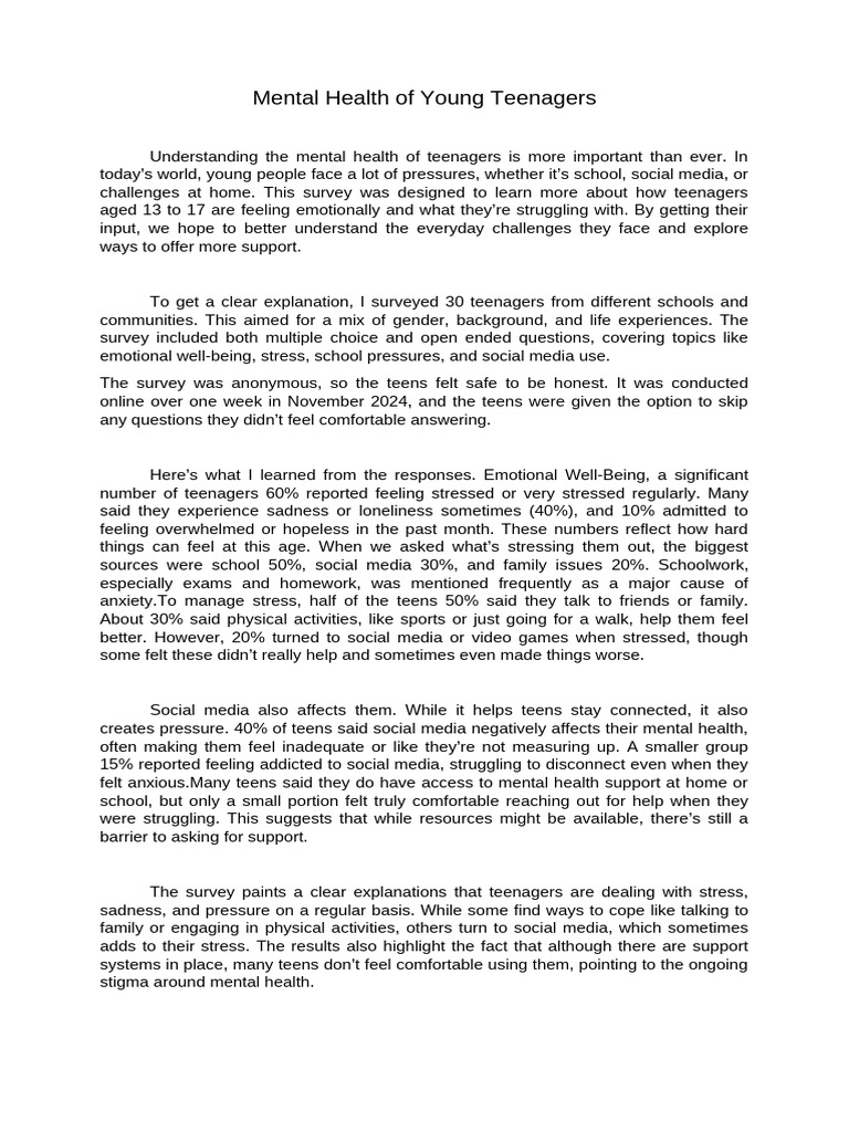 Mental Health of Young Teenagers | PDF | Adolescence | Popular Culture ...