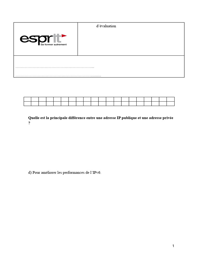 Évaluation IP Essentials 2024-2025 | PDF | Protocoles Internet | Adresse IP