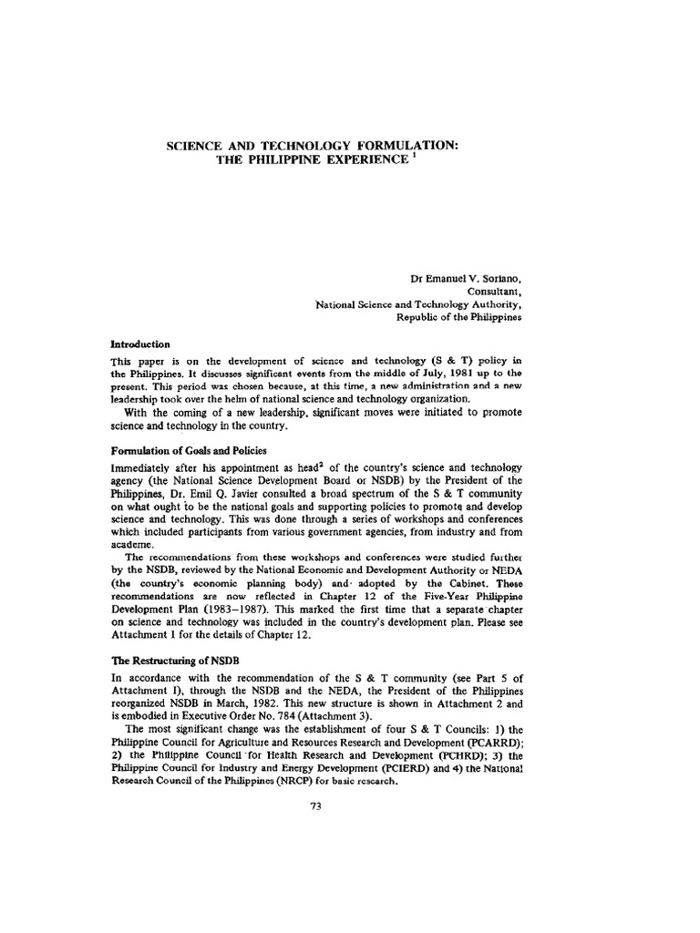 Science and Technology Formulation - The Philippines Experience | PDF