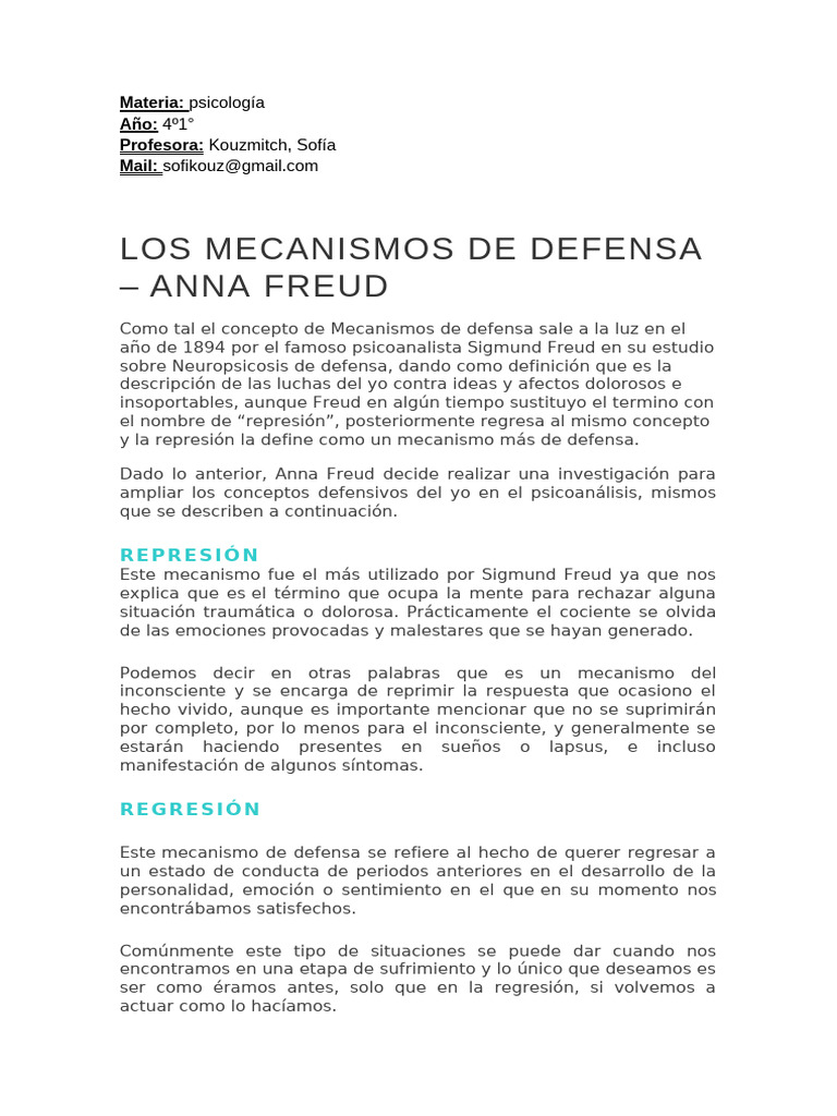 Mecanismos de Defensa en Psicología | PDF | Psicoanálisis | Sigmund Freud