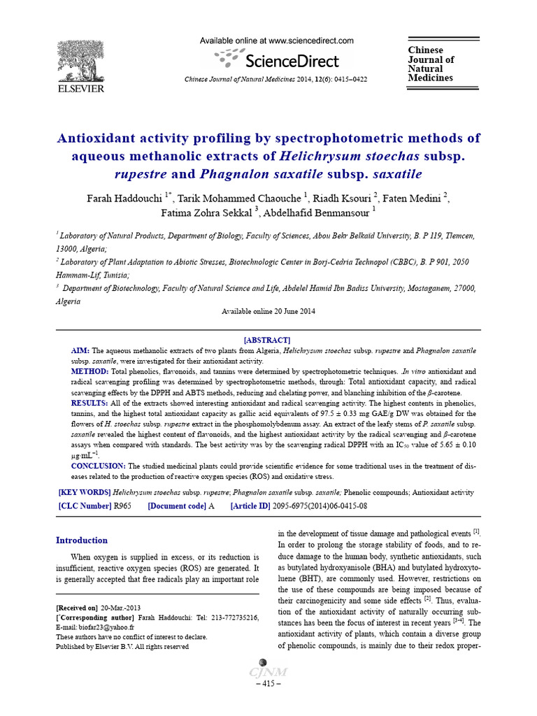 Antioxidant Activity of Algerian Plants | PDF | Polyphenol | Antioxidant