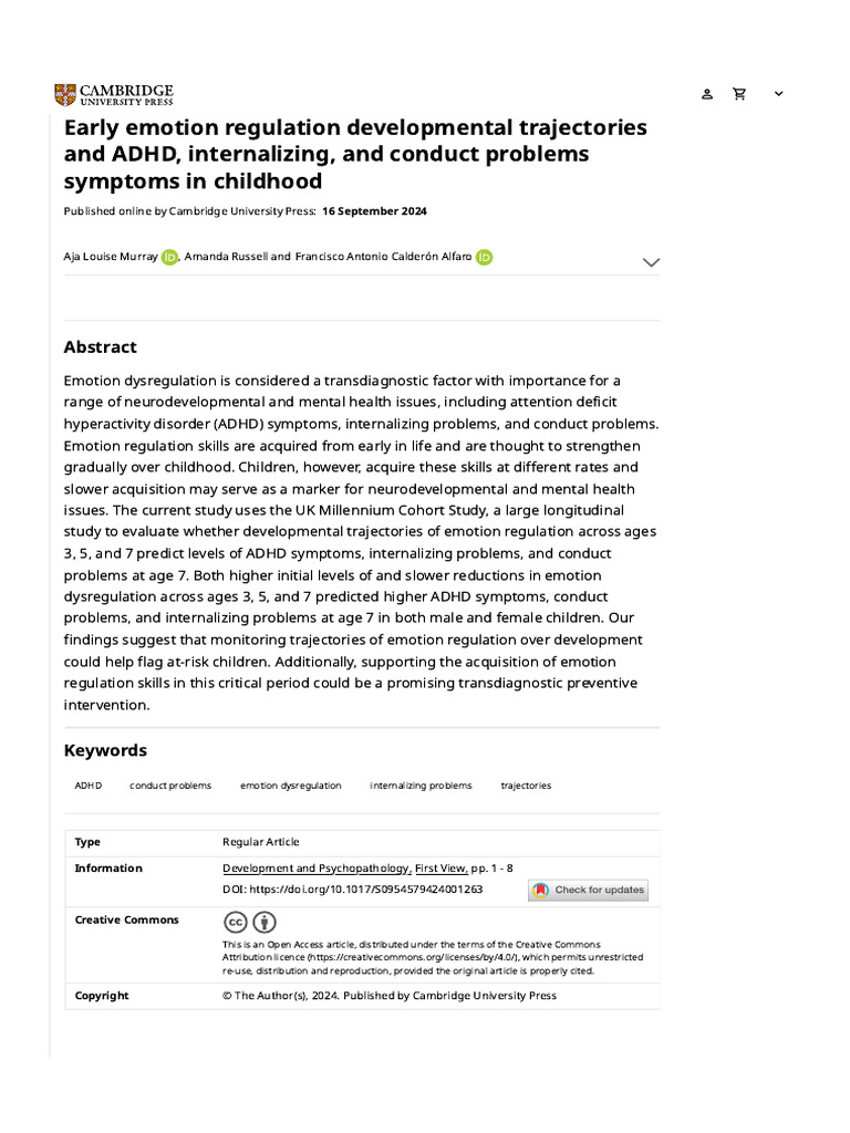 Early Emotion Regulation Developmental Trajectories and ADHD ...