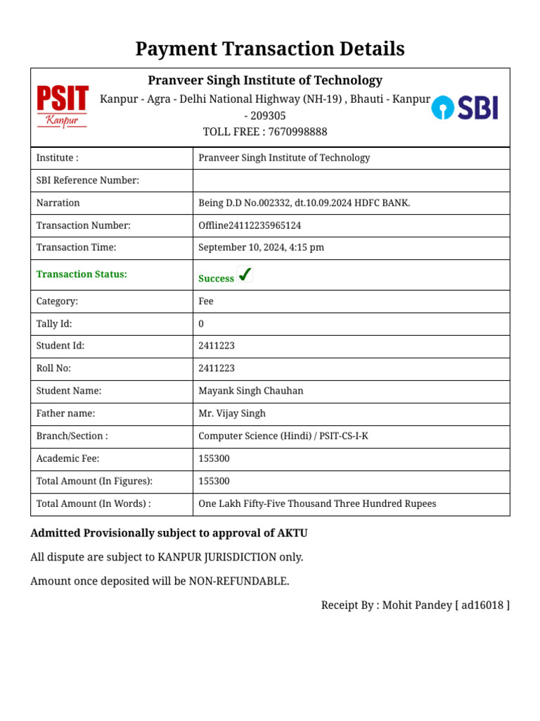 Psit 1 ST Slip | PDF