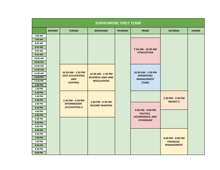 Sophomore First Term Class Schedule | PDF